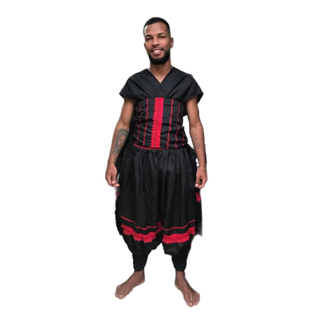 Roupa Bombacho saida de Exú oxossi xango ogum Umbanda Candomblé Laços Atracã 4 Peças