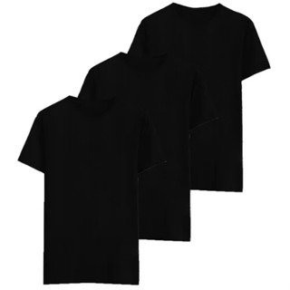 Kit com 3 camisas camisetas preta básica lisa para uso ou personalização malha 100% poliéster infantil e adulto plus size