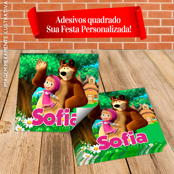 Adesivos Quadrados Personalizados Masha e o Urso