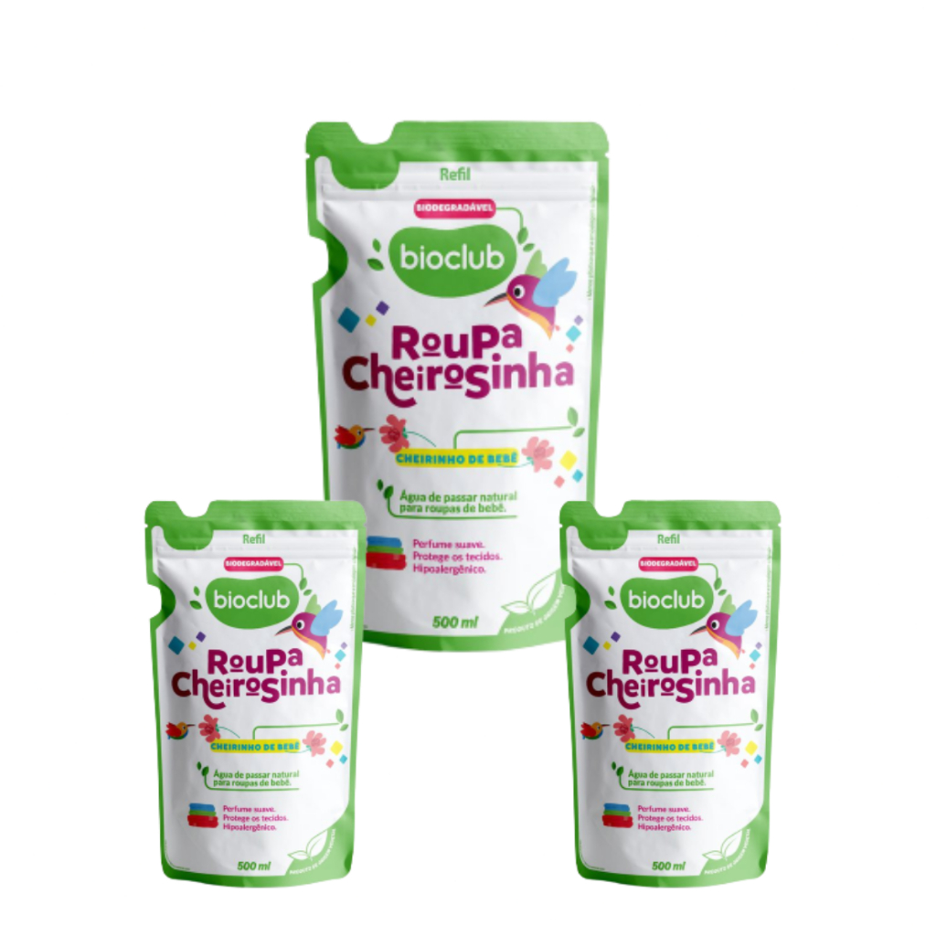 Água De Passar Roupa Cheirosinha De Bebê Refil Kit 3 Bioclub