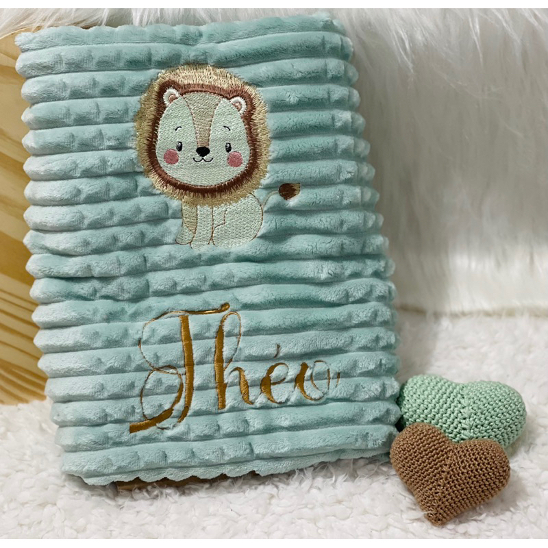 Cobertor Manta Baby Safari Verde Para Menino Com Nome Bordado em Oferta na Shopee