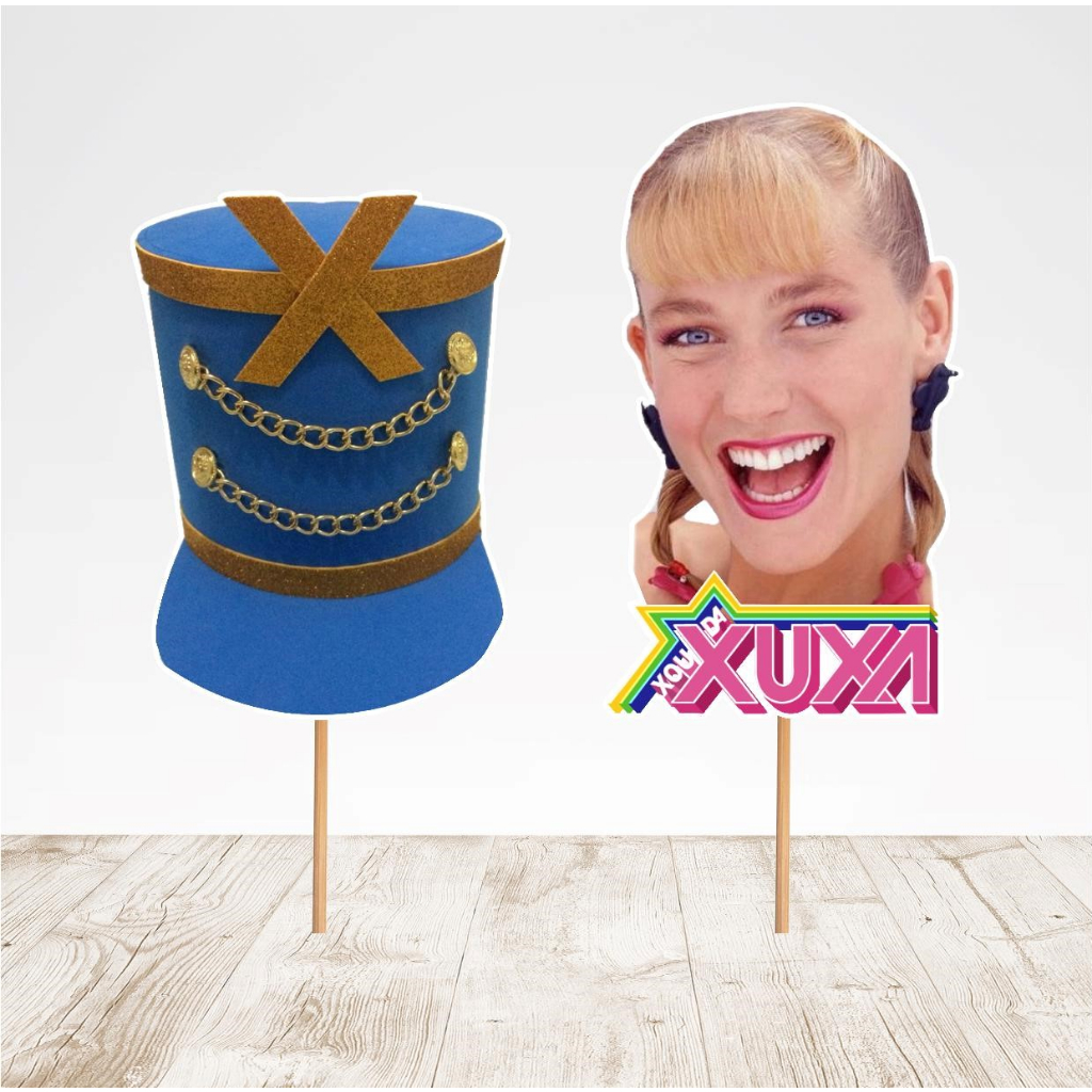 Plaquinhas decoração de festa Anos 90 Xuxa Chapeu Paquita
