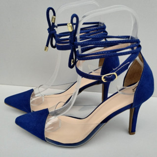 Scarpin/Scarpan Feminino Vinil C/Amarração Suede Salto Alto 9Cm