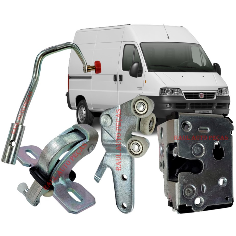 Kit de Guia Central Inferior e Superior mais Fechadura da Porta Lateral de Correr Fiat Ducato Modelos de 1998 até 2005