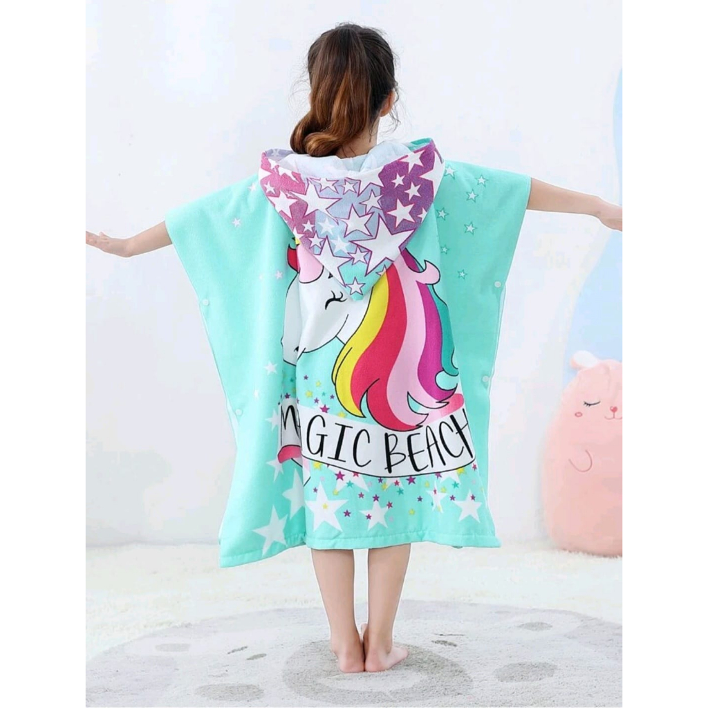 Poncho Casaco Infantil Com Capuz Estampado Inverno