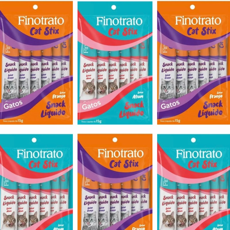 Kit com 6 pacotes de Petisco Cat Stix Snack Líquido Finotrato para Gatos