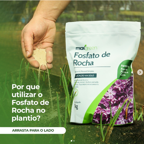 Fertilizante Adubo Maxgreen Fosfato De Rocha Mineral saco com 1kg rico em fosforo e cálcio