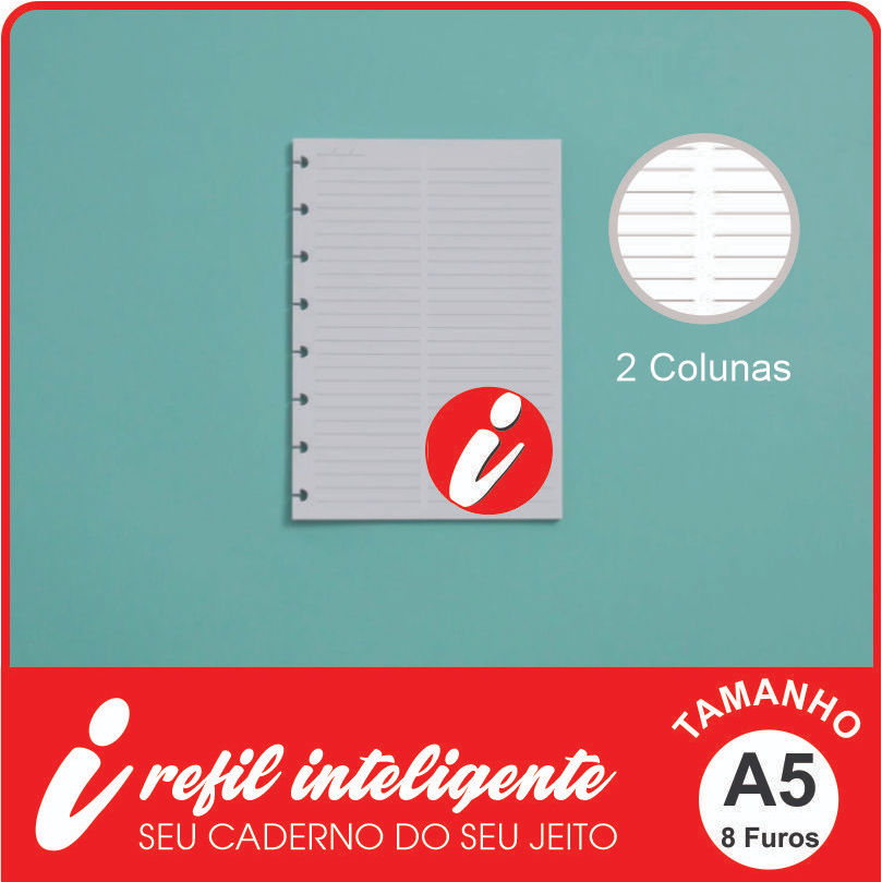 Refil Inteligente A5 2 Colunas para Anotações 8 Furos é compatível com Caderno Inteligente e Cadernos com 8 Discos em Oferta na Shopee
