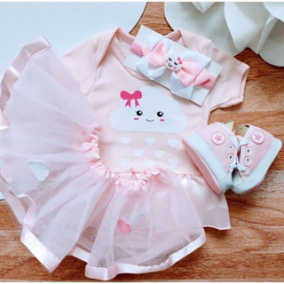 Body mesversário Roupa Bebê Nuvem Chuva de Amor + tule + laço em Oferta na Shopee