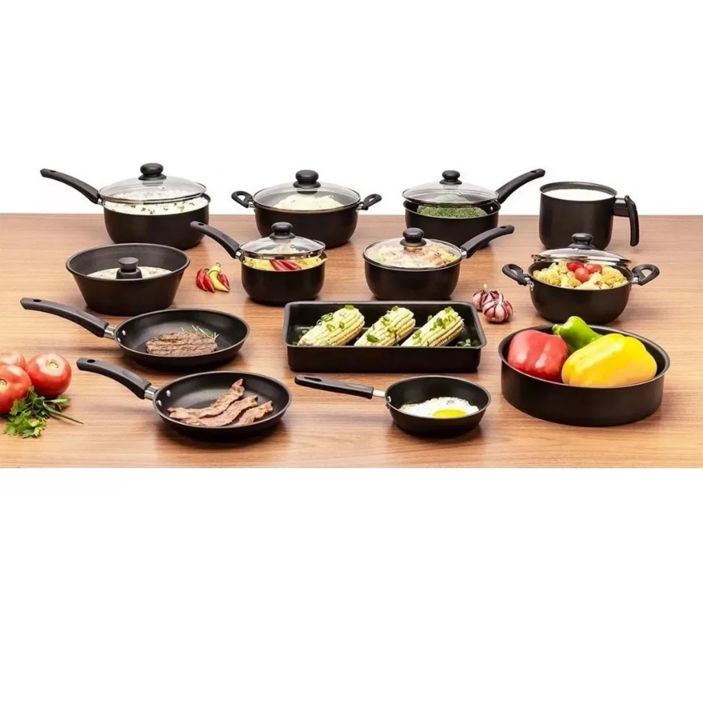 Super Kit Conjunto Jogo Anti Aderente De Panelas Frigideiras Cacarolas 13 Peças Antiaderente Teflon Red Vermelho