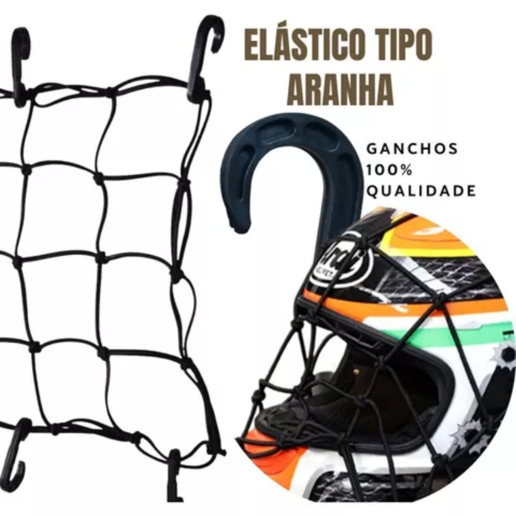 Elástico Rede Aranha P/ Capacetes e Carga 42x42cm Motos Bagageiro Bolsa Bag Aplicativo Motoboy Envio Imediato