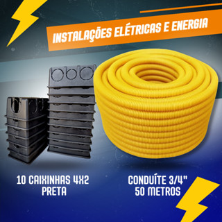 Kit Conduite Corrugado 3/4 Amarelo 50 metros + 10 Caixinhas de Luz 4x2 Preta