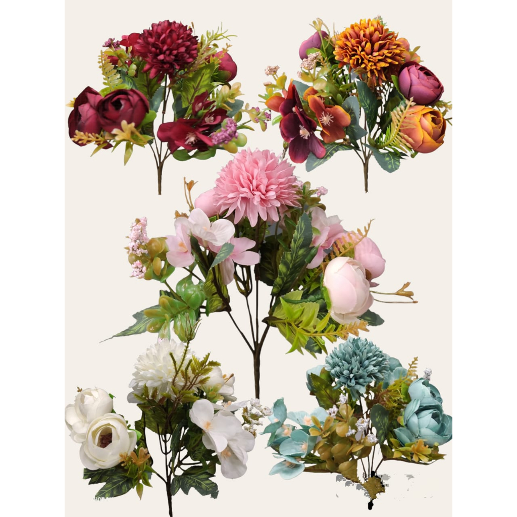 Buquê de Flor Cabbage e Violeta artificial com 5 galhos, ideal para arranjos e decoração