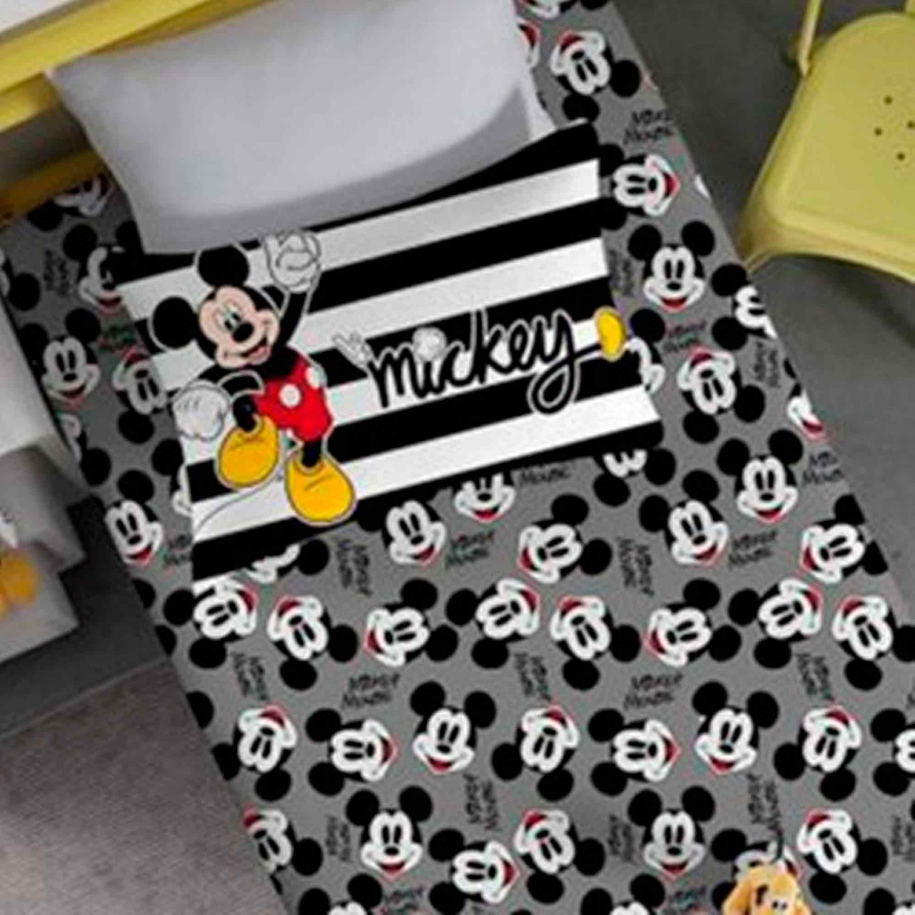 Jogo De Cama Solteiro 02 Peças Malha Mickey Preto e Branco PORTALLAR