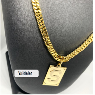 Kit Corrente Grumet 60cmX5mm Aço Inox com Pingente de Letras A-Z Dourado ouro 18k em Oferta na Shopee