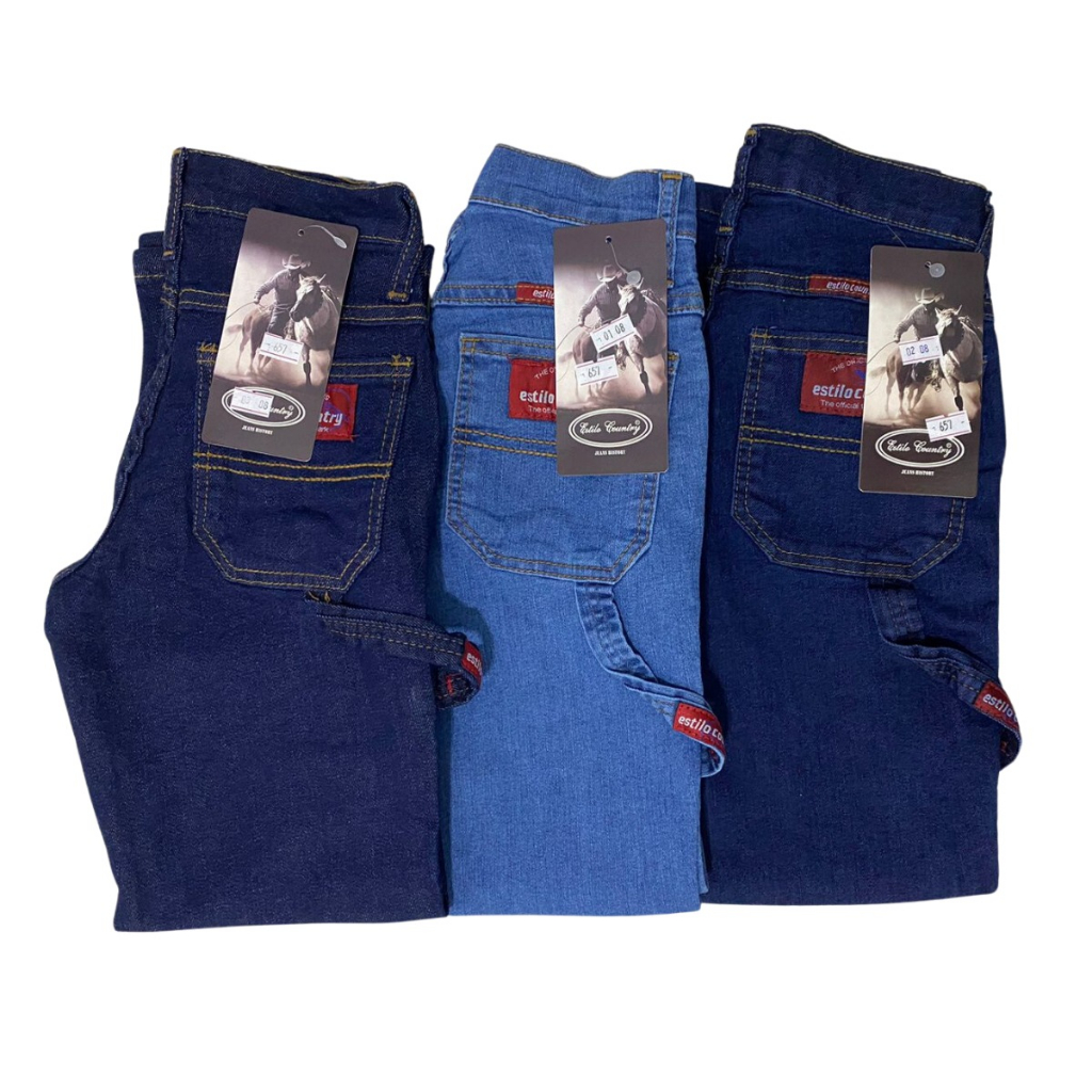 Kit com 3 Calças Jeans Infantil Estilo Country Carpinteiro em Oferta na Shopee