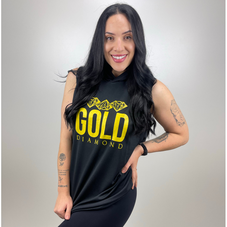 Regata Feminina com Capuz Longline em Dry Fit Secagem Rápida - Gold Diamond em Oferta na Shopee