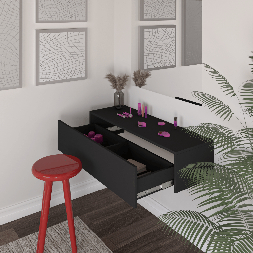 Balcão Gaveteiro Suspenso Preto – Penteadeira Moderna, Organizador Maquiagem, Sala ou Quarto em Oferta na Shopee