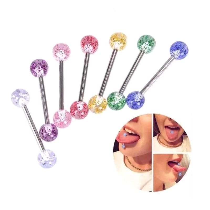 Kit 5 Piercings de Língua Glitter 19mm Masculino Feminino Aço Cirúrgico em Oferta na Shopee