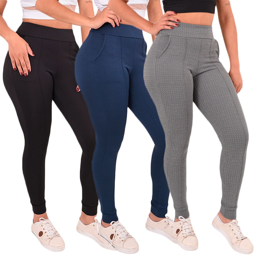 Calça Feminina jogger Skinny Malha Crepe Bolsos Envio Imediato em Oferta na Shopee