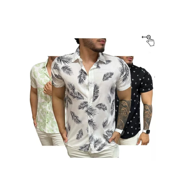 Kit 3 Camisa Floral Masculina Estampada Casual Verão Estilosa Camisa Estampada Floral Masculina