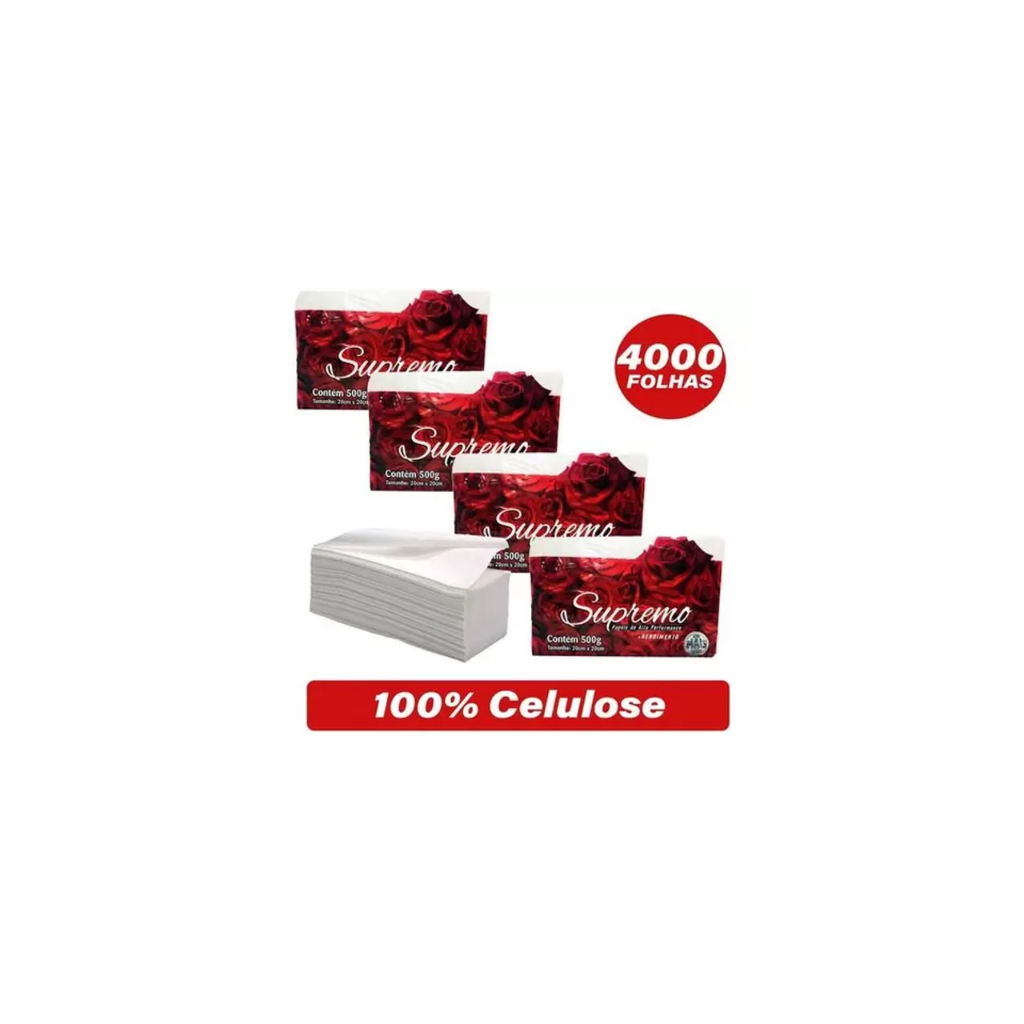 4x Papel Toalha Interfolha 2 Dobras Extra Branco 20x20 cm 4000 Folhas Enxuga Bem para Casa Restaurantes