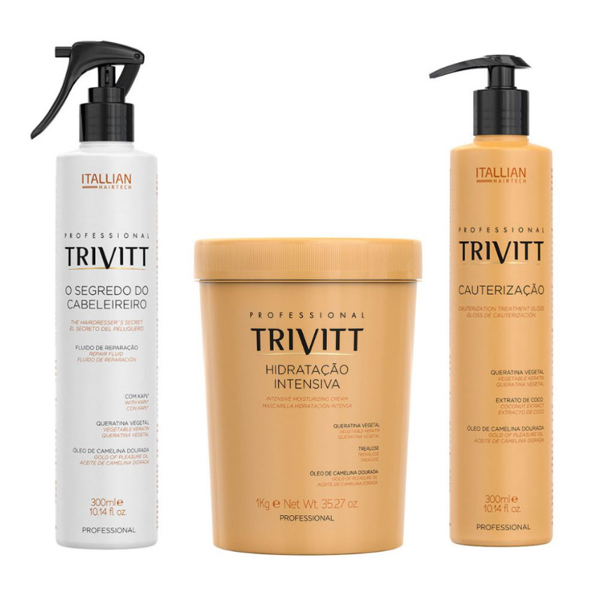 Itallian Hair Tech Kit Profissional Trivitt 3 Produtos Hidratação intensiva 1k + Segredo + Cauterização