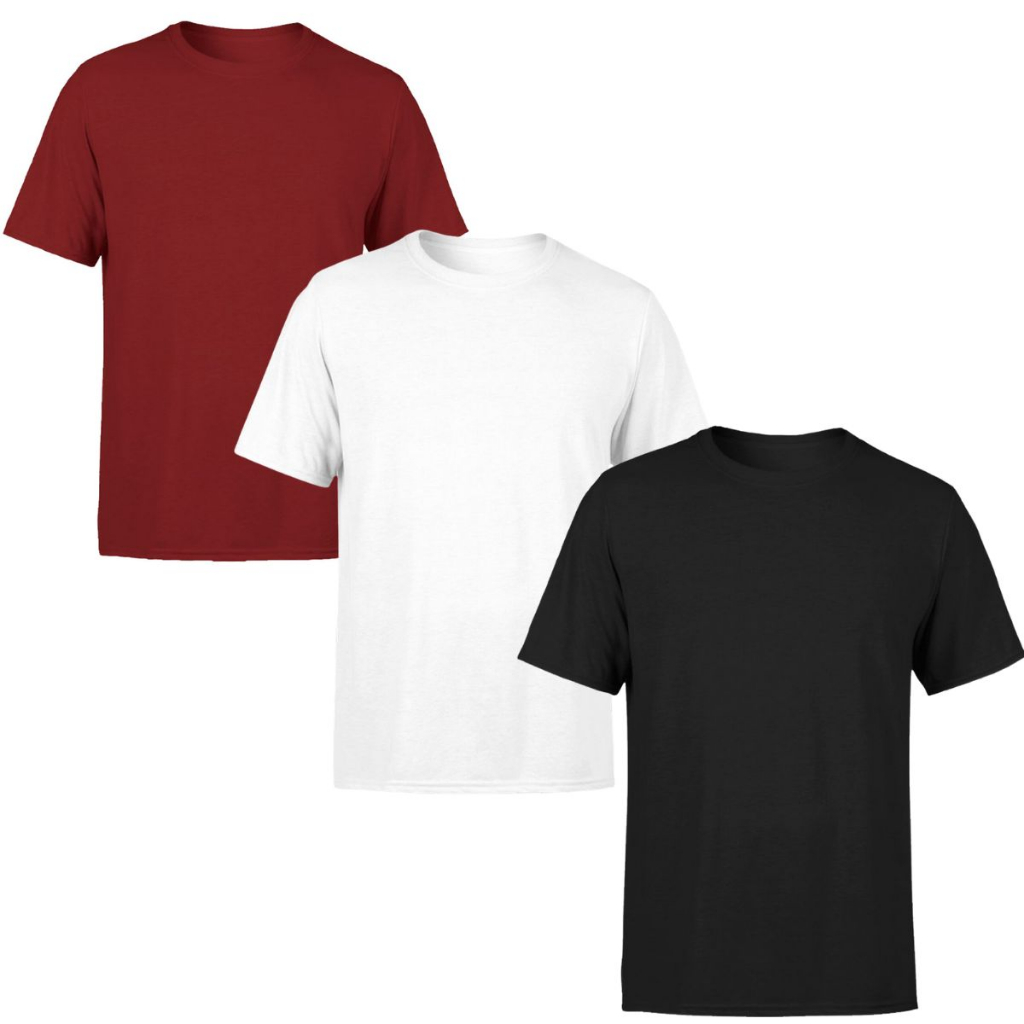 Kit 3 Camiseta Masculina Preta Branca Cinza Marinho Vermelha Lisa Básica 100% Algodão Promoção em Oferta na Shopee