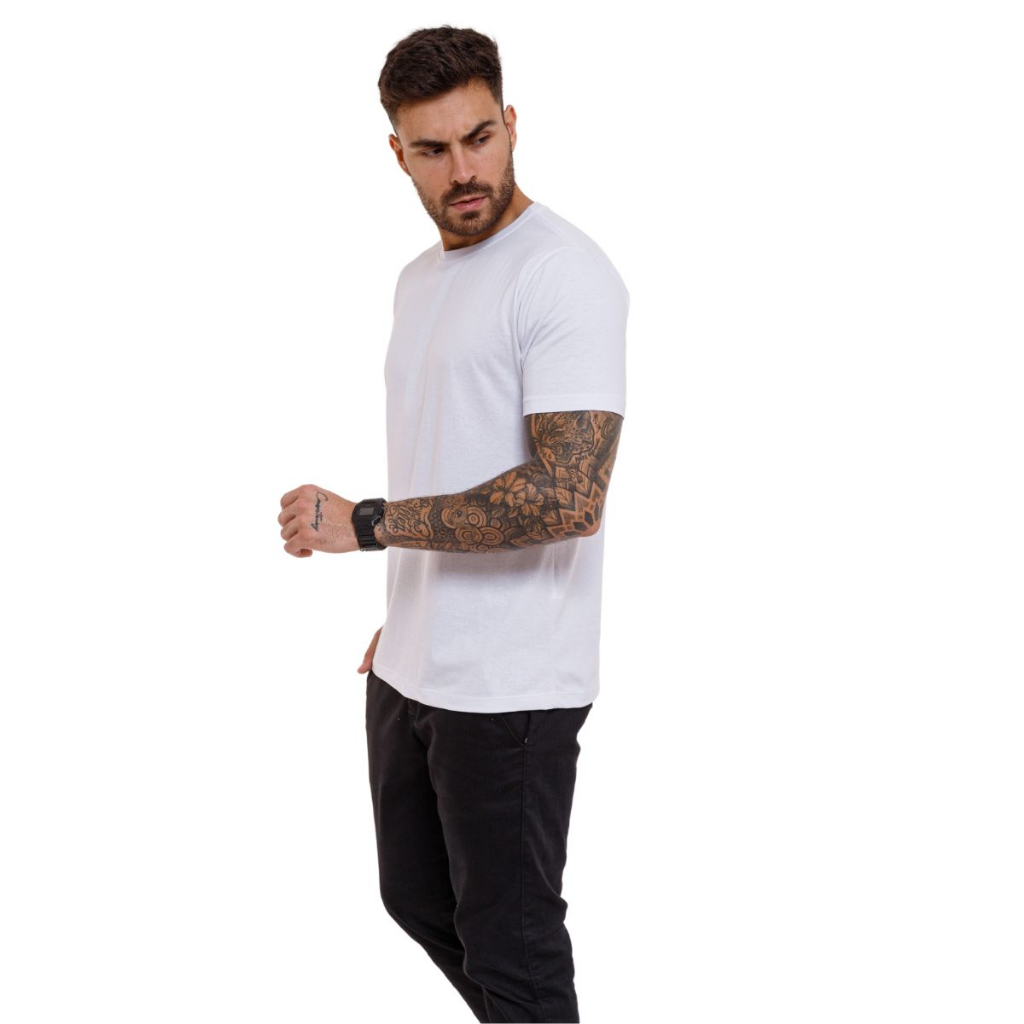 Kit 3 Camisetas Masculinas Lisa Algodão Premium Luxo Trabalho Academia Preta Branca Social · foto 2