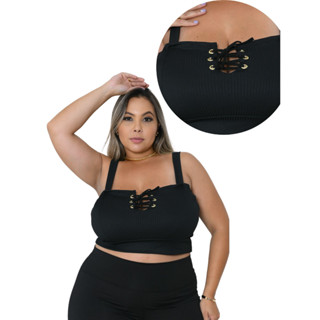 Cropped Laço Com Detalhe Ilhós Decote Moda Feminina Plussize