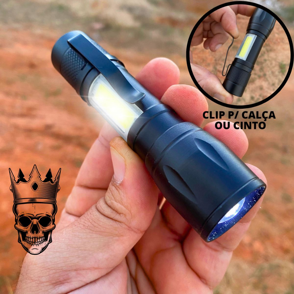 Lanterna Tática de LED Recarregável USB Camping Pesca Trabalho Potente Com Luz de Emergência