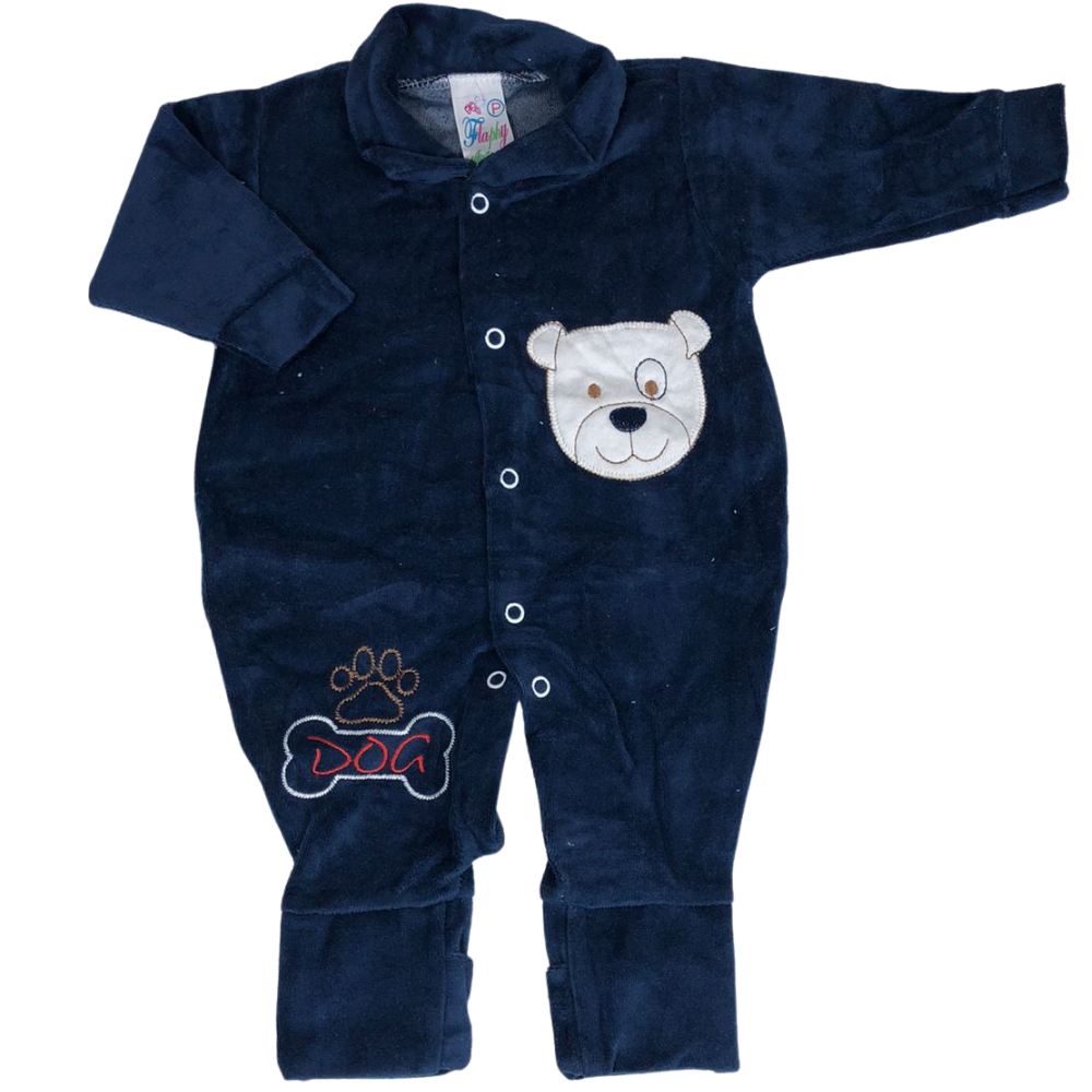 Macacão Plush Inverno Vira Pé Manga Longa Bordado Macacao Bebe Infantil Flaphy REF. 335