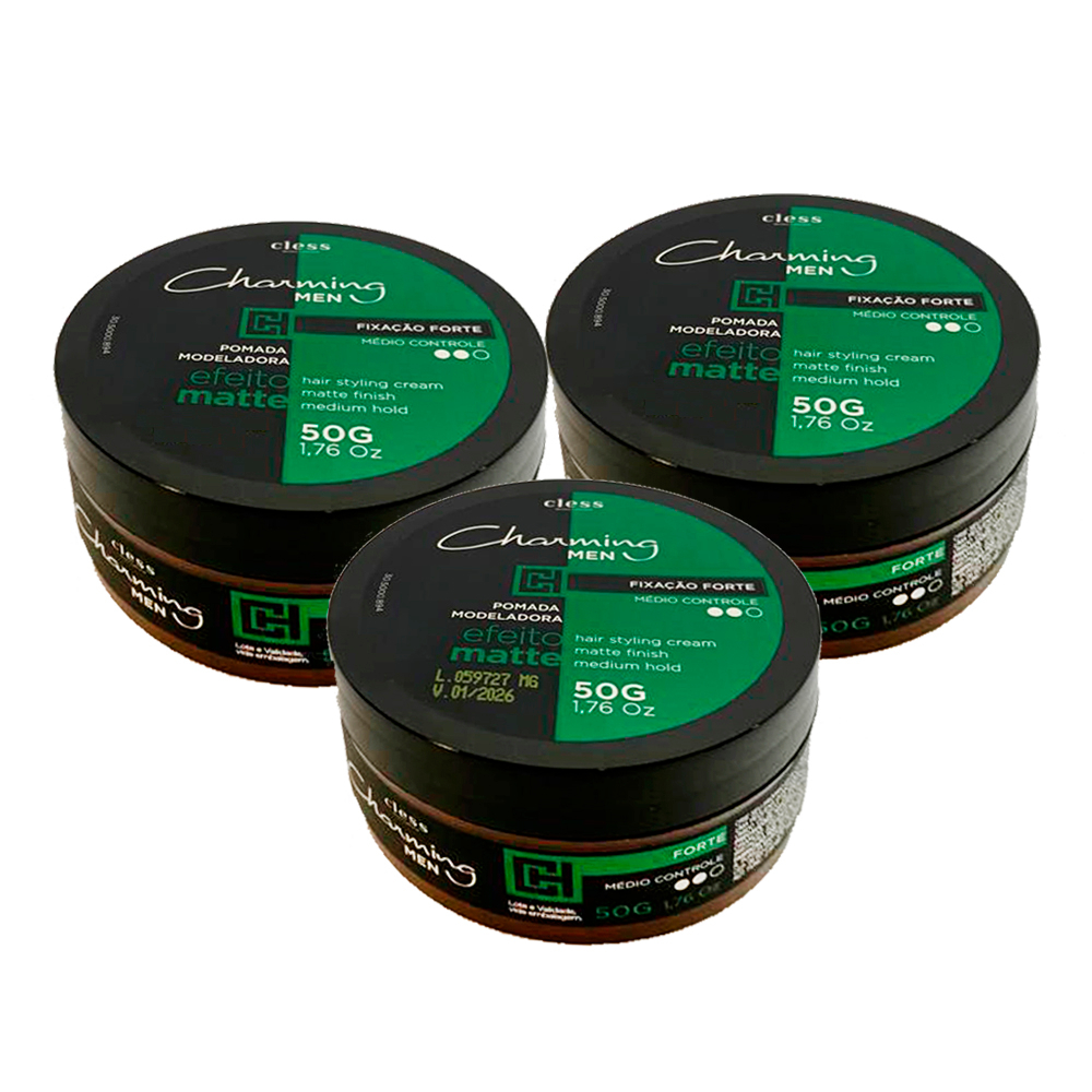 Kit 3 Pomada Modeladora Para Cabelo Forte Cless Charming - 50gr