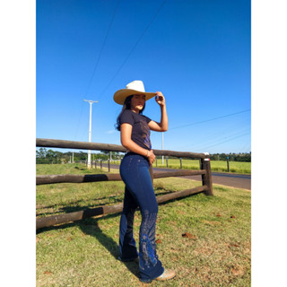 calça country jeans nossa senhora de aparecida em brilho strass pedras