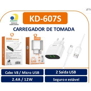 Kit Carregador de Tomada Kaidi KD-607S 100cm 2.4A Micro USB Branco
