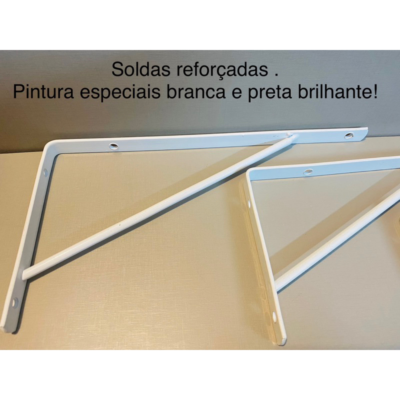 2 Cantoneira Mão Francesa de 20 cm em aço pintura especial eletrostatica branca  Suporte até 50 kilos!