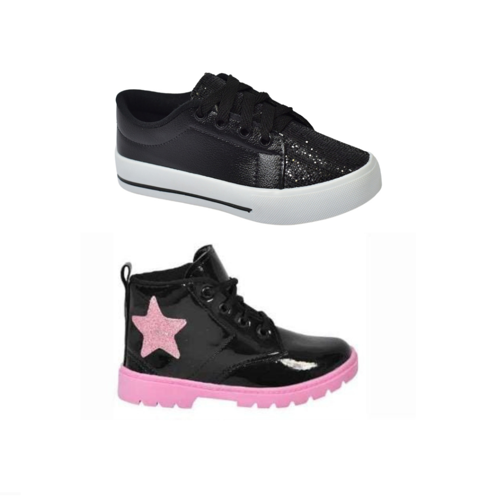Kit 1 Par Tênis Casual Glitter Mais 1 Par Botinha Infantil Menina Promoção