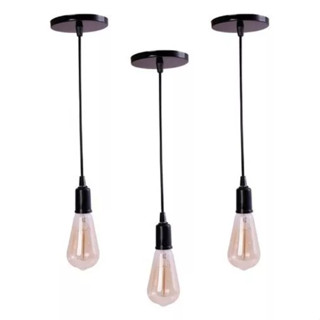 Kit 3 Pendente Lustre Luminarias Fio Simples Bocal E-27 Retrô Preto