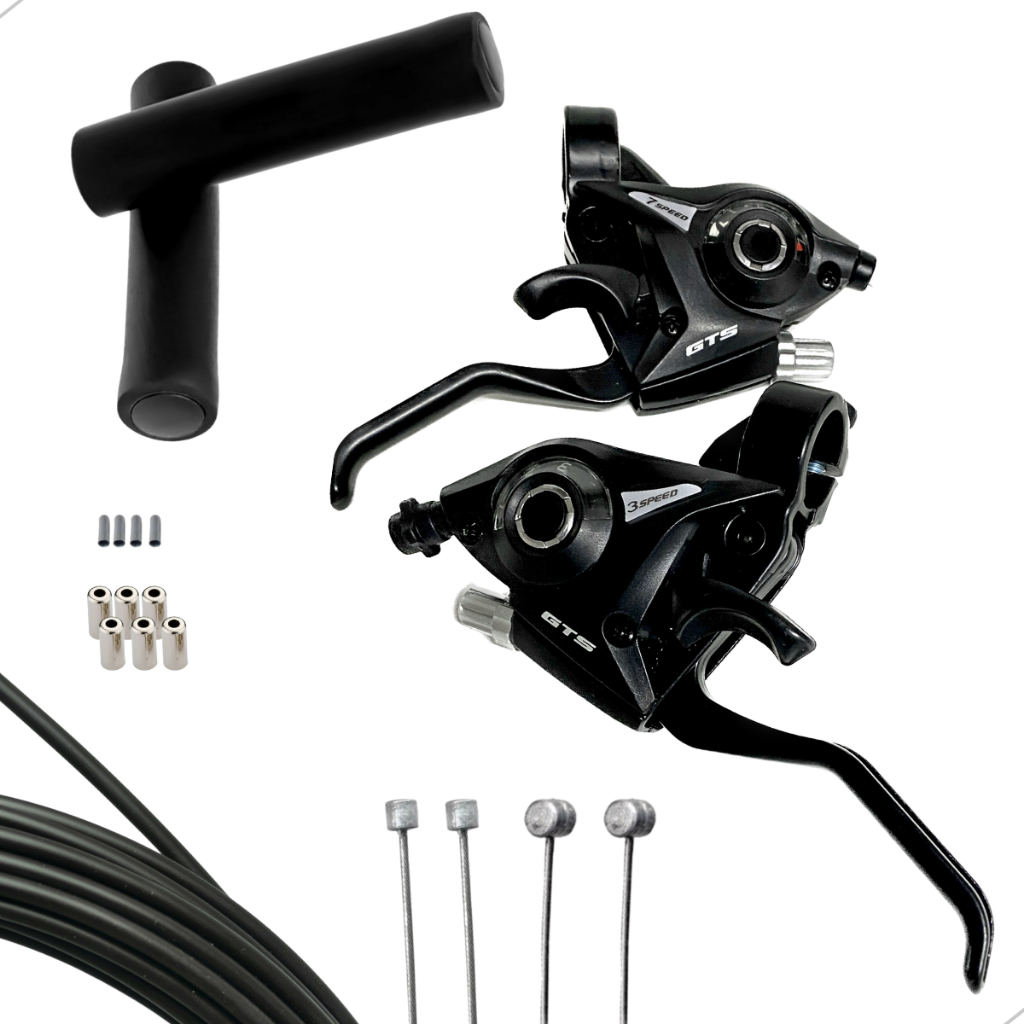 Trocador 21 marcha 3x7v Mtb Manete Tipo Shimano + Manopla + 3 metros capa + cabos de aço Rapid Fire