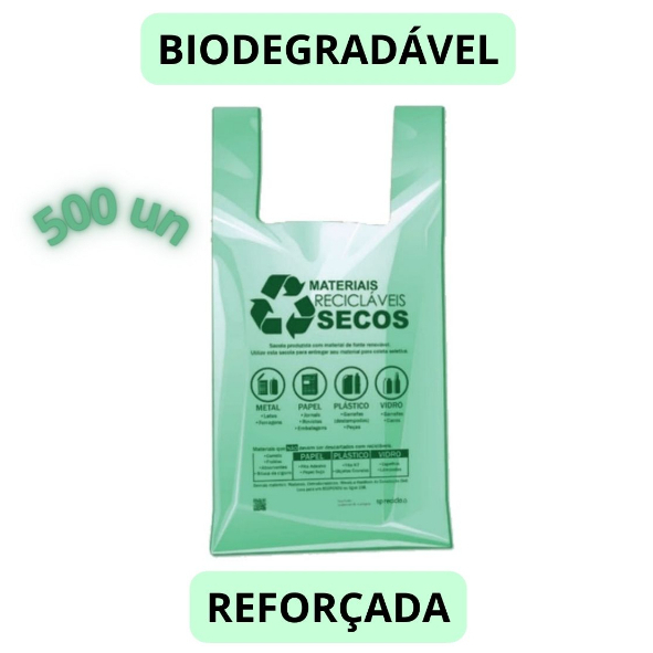 Sacola Plástica Biodegradável Reciclada De Mercado 500 Unidades
