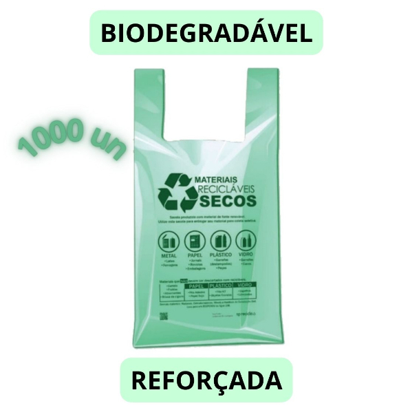 Sacola Plástica Biodegradável 1000 Un Reciclada Mercado 48x55