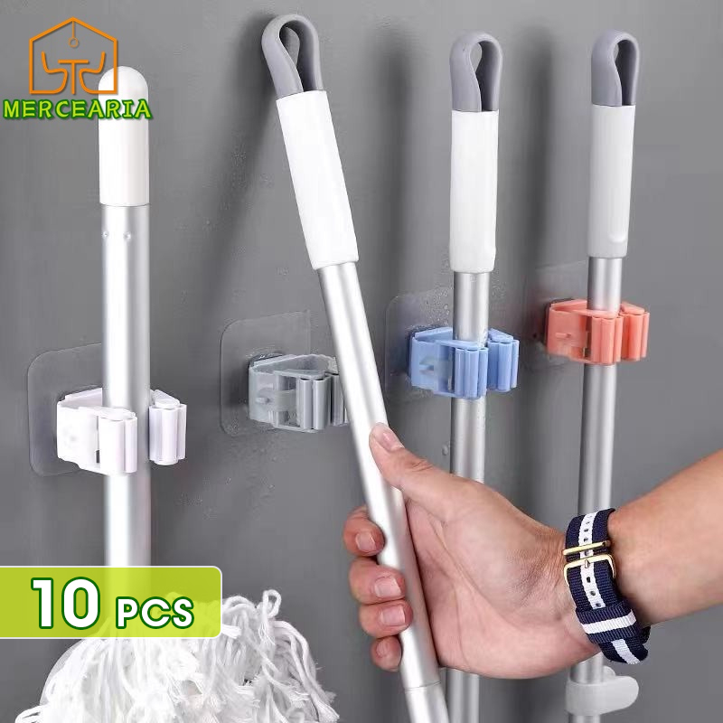 10 Pcs Mop Suporte Gancho Adesivo Vassoura Utensílios Multiuso Suporte Organizadores De Vassouras E Rodos Mop Não Precisar Furar A Parede