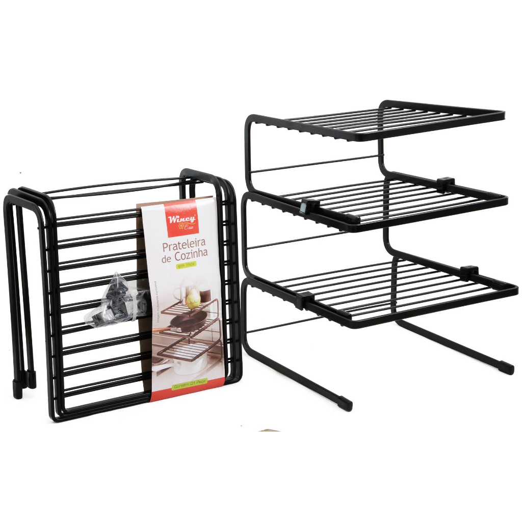 Prateleira Aramada De Cozinha Organizador De Pratos E Utensílios 3 Peças Andares Triplo Armário 20cmx24cm