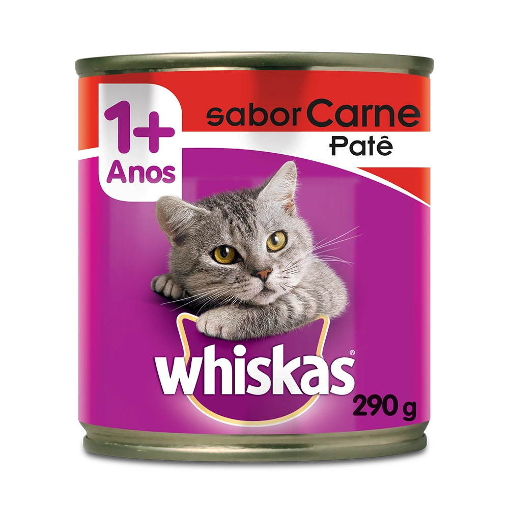 Ração Úmida Lata Whiskas Gatos Adultos Patê de Carne 290g - Pets