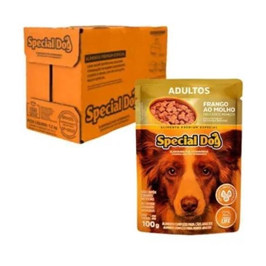Caixa 12un Ração Úmida Special Dog Sachê Cães Adultos Frango 100g