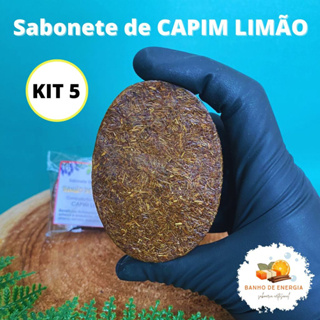 Kit 5 Sabonete Capim Limão Natural Banho Refrescante Artesanal
