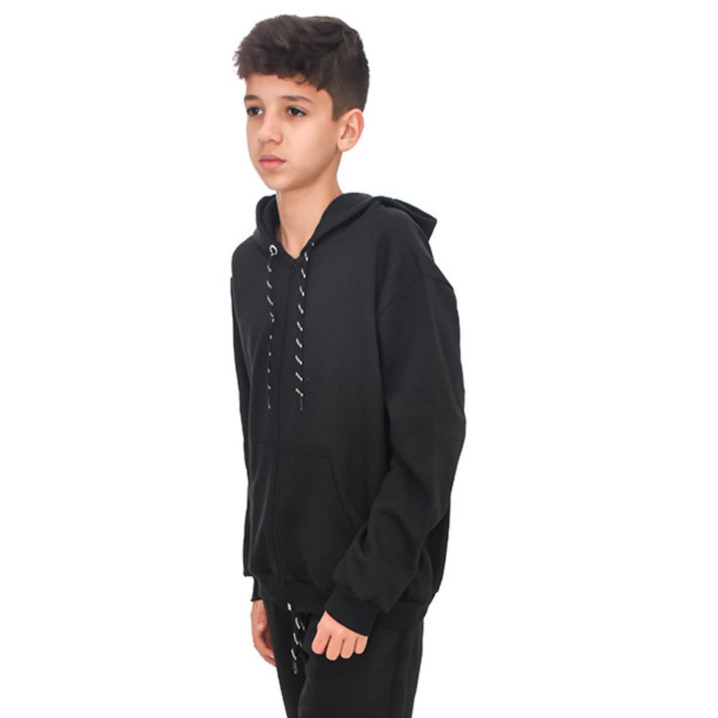 Blusa De Moletom Preta Juvenil C/ Zíper Feminino Masculino Jaqueta