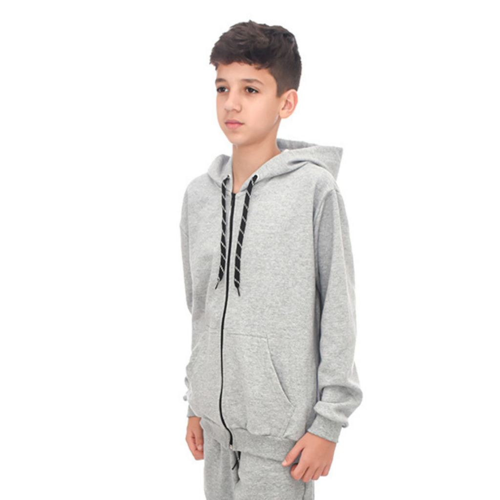 Blusa De Moletom Cinza Juvenil C/ Zíper Feminino Masculino Jaqueta