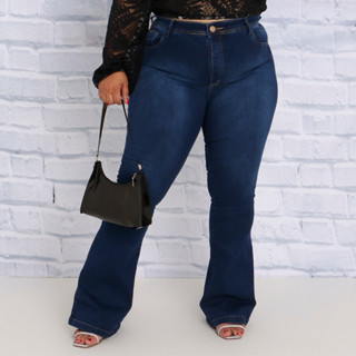 Calça Jeans Feminina Flare Boca de Sino Plus Size Cintura Alta