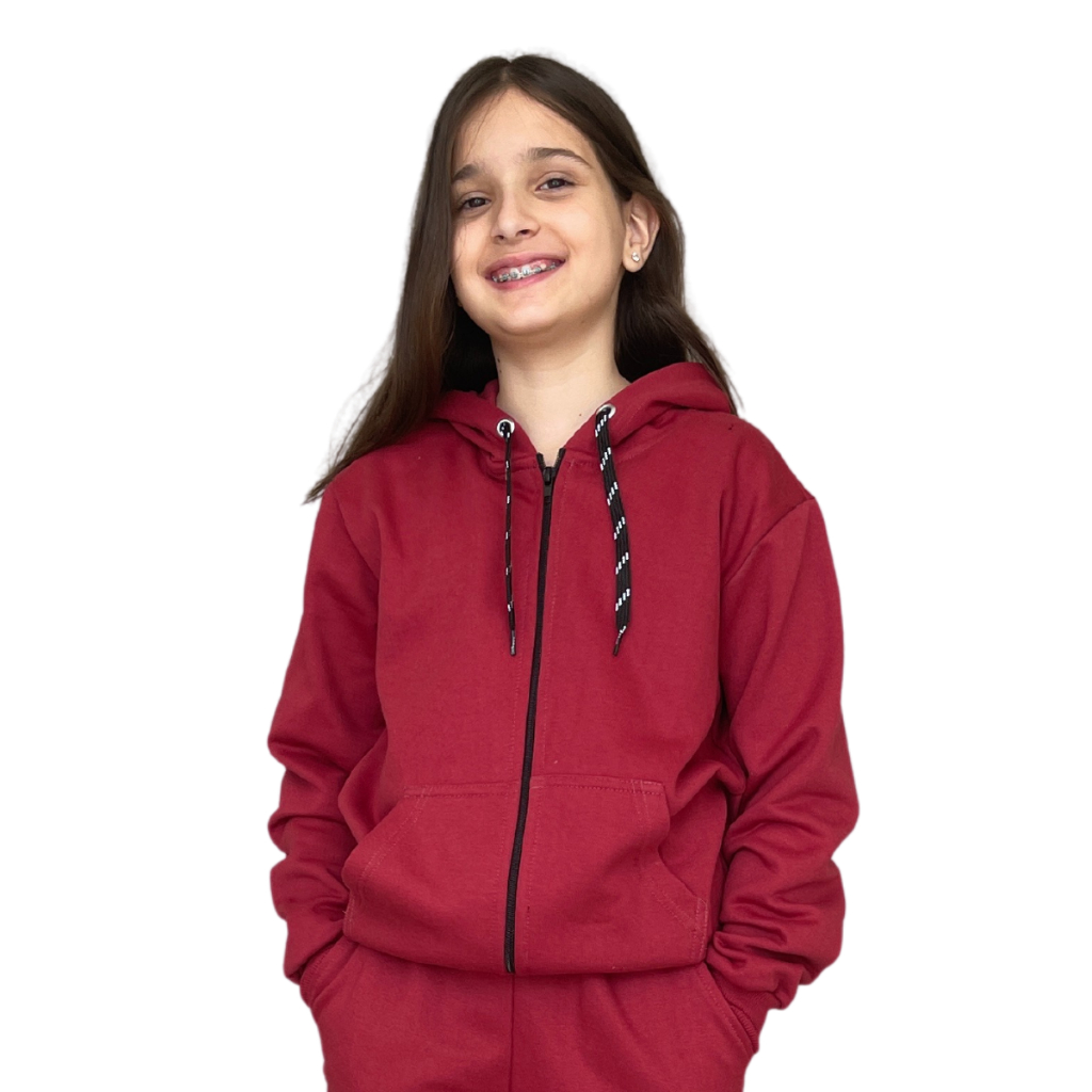 Blusa De Moletom Vinho Juvenil C/ Zíper Feminino Masculino Jaqueta
